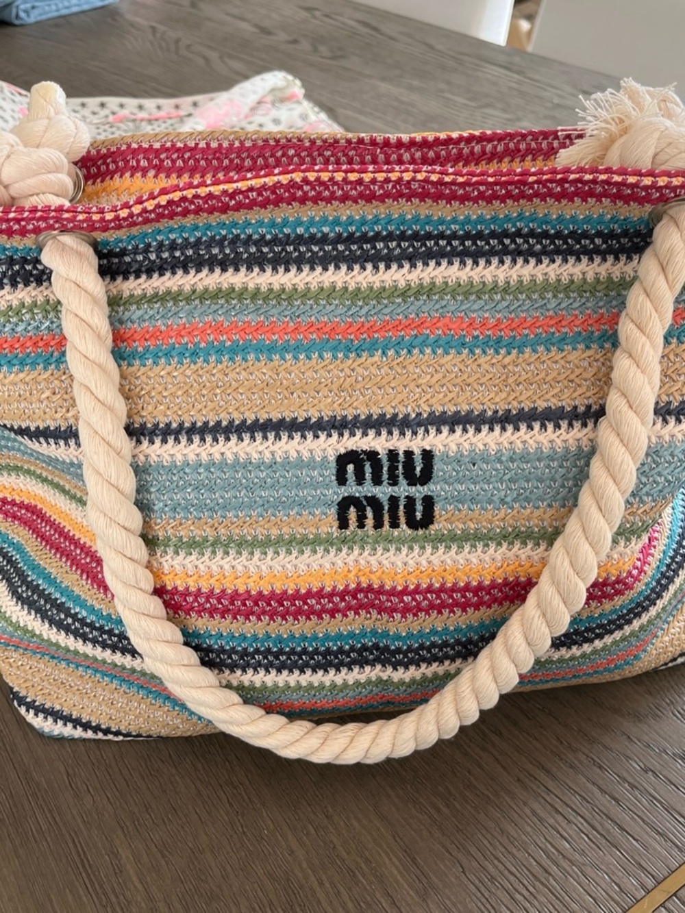 Striped Multicolor Rope-Handle Tote Bag by - Picture 2 of 4